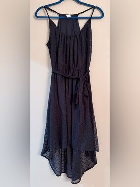 Charming Charlie Black Textured Hi Lo Dress with Tie Waist